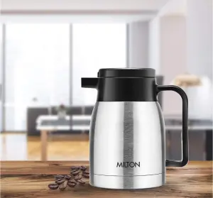 Milton Omega Carafe 300 Stainless Steel Double Walled Vacuum Insulated Flask with Lid and Handle,  Silver, Coffee/Tea Carafe Heat & Cold Retention, Leak Proof, Rust Free, Easy to Carry