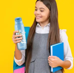 Milton Sportive 600 Thermosteel Vacuum Insulated Water Bottle, 580 ml, Hot & Cold, Spill & Leakproof Water Bottle for Kids, School, Travel Bottle, Sky Blue with Barbie Print