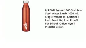 Breeze Stainless Steel Orange Colour Water Bottle (1000ml) 