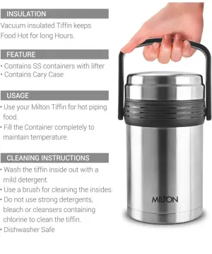 Galore Thermosteel Tiffin Set of 4 Containers, 370 ml Each | Carry Case | Easy to Carry | Hot & Cold | Rust Proof