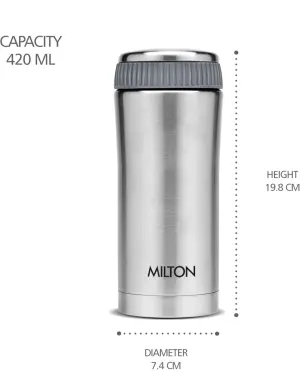 Milton Optima 420 Thermosteel Hot and Cold Flask,Silver | ISI Certified | Vacuum Insulated | Rust Proof | Leak Proof | Tea | Coffee | Juice