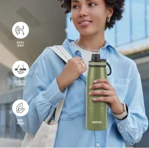 Sparkle 600 Thermosteel Water Bottle with Easy Sip Cap and Handle, 620 ml, Vacuum Insulated Stainless Steel, Hot and Cold, On The Go Bottle for Office College, Military Green