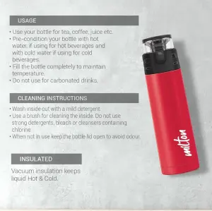 Milton Atlantis 900 thermosteel Water Bottle 750 ml, 24 Hr Hot and Cold I Leak Proof Lid, ISI Certified I Vacuum Insulated I for Office, Gym, School I Red