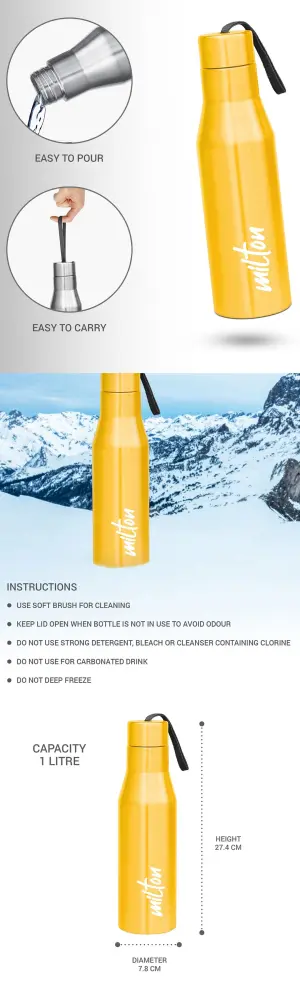 Super Stainless Steel Water Bottle Yellow Colour (1000 ml) 