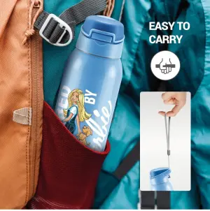 Milton Sportive 600 Thermosteel Vacuum Insulated Water Bottle, 580 ml, Hot & Cold, Spill & Leakproof Water Bottle for Kids, School, Travel Bottle, Sky Blue with Barbie Print