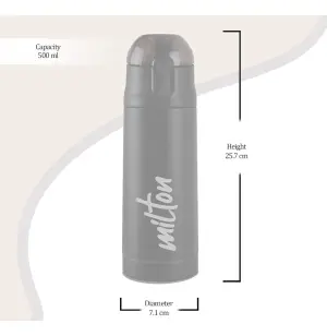 Milton New Crown 600 Thermosteel Water Bottle 500 ml with One Touch Safety Lock, 24 Hours Hot and Cold, Leak Proof Lid, ISI Certified I Vacuum Insulated I for Office, Gym, School I Green