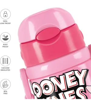 Milton Charmy 350 Looney Tunes Thermosteel Kids Water Bottle, 330 ml, Pink | Vacuum Insulated | Hot & Cold | Leak Proof | Rust Proof | School | Picnic