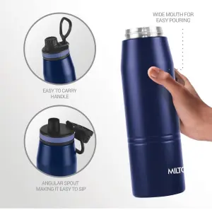 Sparkle 600 Thermosteel Water Bottle with Easy Sip Cap and Handle, 620 ml, Vacuum Insulated Stainless Steel, Hot and Cold, On The Go Bottle for Office College, Blue