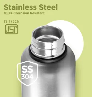 Aura 1000 Thermosteel Water Bottle, ISI Certified, 24 Hr Hot and Cold 1000ml Steel Flask (Pack of 1, Silver)
