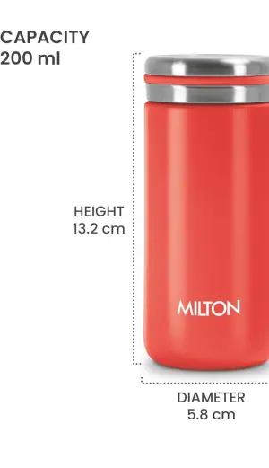 Shiny 200 Thermosteel Water Bottle 200 ml, 24 Hr Hot and Cold I Leak Proof Lid, ISI Certified I Vacuum Insulated I for Office, Gym, School I Red