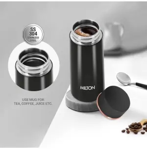 Starlit 320 Thermosteel Compact ISI Certified Water Bottle, Vacuum Insulated Hot and Cold I SS304 Stainless Steel, Leak Proof I 310 ml, Black