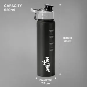 GRIPPER Stainless Steel Water Bottle, 1000 ml, Black