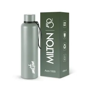 Aura 1000 Thermosteel Water Bottle, ISI Certified, 24 Hr Hot and Cold 1000ml Steel Flask (Pack of 1, Grey)