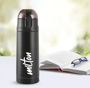 Milton New Crown 900 Thermosteel Water Bottle 750 ml with One Touch Safety Lock, 24 Hours Hot and Cold, Leak Proof Lid, ISI Certified I Vacuum Insulated I for Office, Gym, School I Black