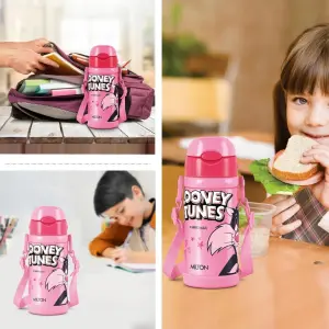 Milton Charmy 350 Looney Tunes Thermosteel Kids Water Bottle, 330 ml, Pink | Vacuum Insulated | Hot & Cold | Leak Proof | Rust Proof | School | Picnic