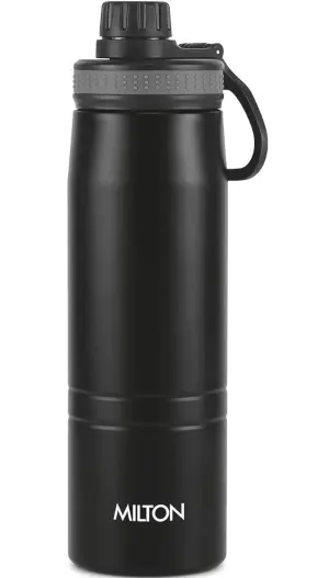 Milton Sparkle 600 Thermosteel Water Bottle with Easy Sip Cap and Handle, 620 ml, Vacuum Insulated Stainless Steel, Hot and Cold, On The Go Bottle for Office College, Black