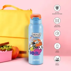 MILTON Sportive 600 Thermosteel Vacuum Insulated Water Bottle, 580 ml, Hot & Cold, Spill & Leakproof Water Bottle for Kids, School, Travel Bottle, Sky Blue with Looney Tunes print