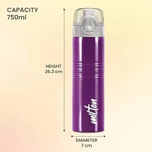 VOGUE Stainless Steel Purple Colour Water Bottle 750ml