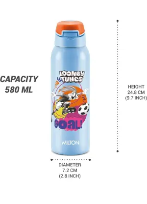 MILTON Sportive 600 Thermosteel Vacuum Insulated Water Bottle, 580 ml, Hot & Cold, Spill & Leakproof Water Bottle for Kids, School, Travel Bottle, Sky Blue with Looney Tunes print
