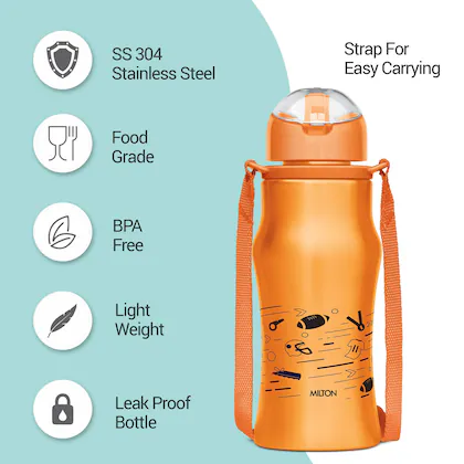 GAIETY  Stainless Steel Sipper Orange Colour Water Bottle 450 ml