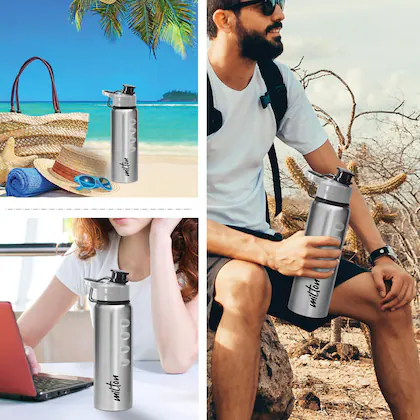 GRIPPER Stainless Steel Water Bottle, 1000ml, Silver