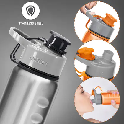 GRIPPER Stainless Steel Water Bottle, 1000ml, Silver