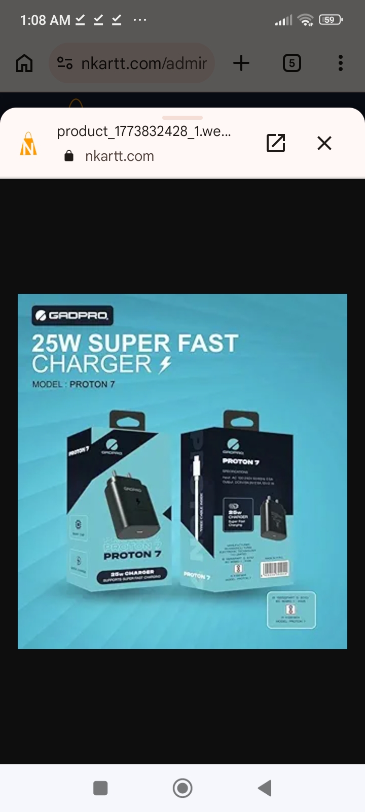 Gadpro Proton 7. 25W Charger  (Super bass Earphones Free) 